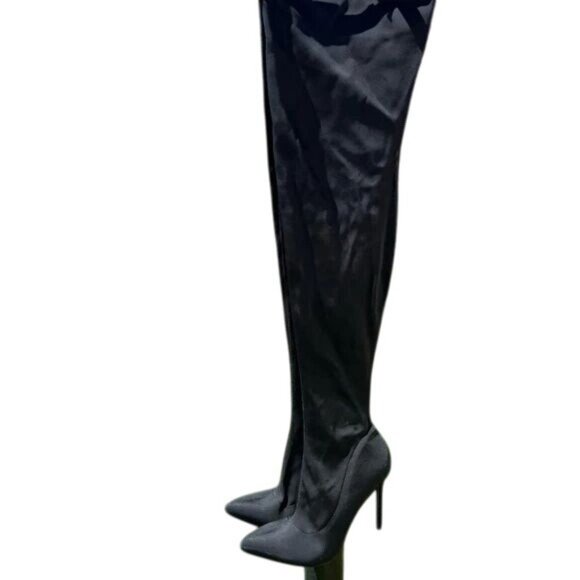 Truffle Collection Black Thigh High Stiletto Boots Pointed Toe Size 8 - Picture 5 of 5
